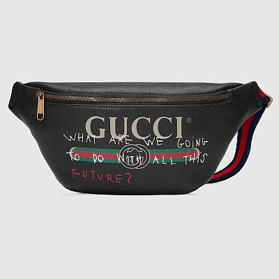 gucci fanny pack with words.